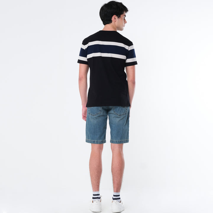 MENS' STRIPE ROUND NECK TEE