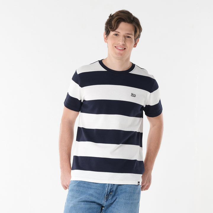 Lee Men's Roundneck Stripes; Popcorn Fabric Tee