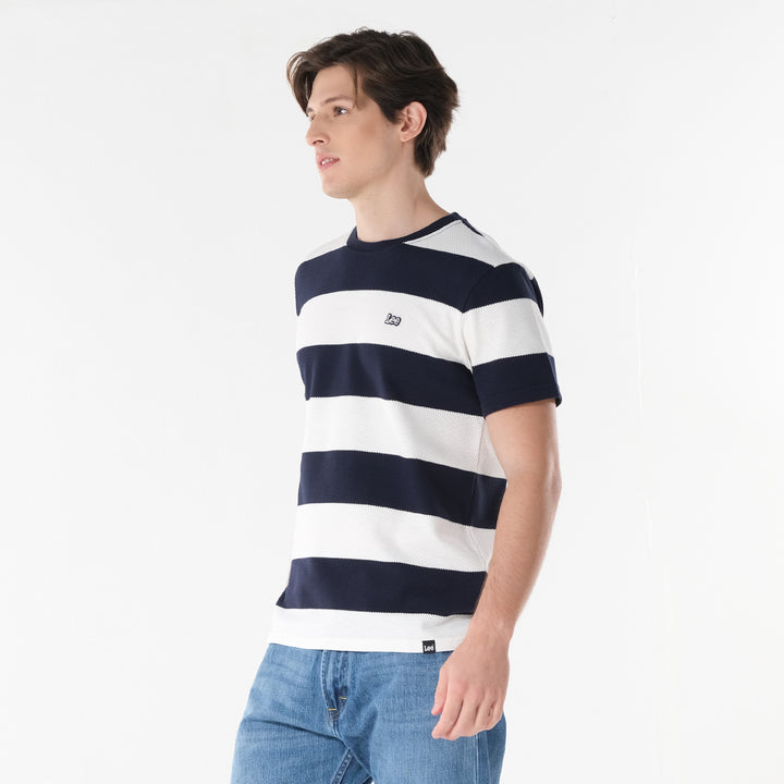 Lee Men's Roundneck Stripes; Popcorn Fabric Tee