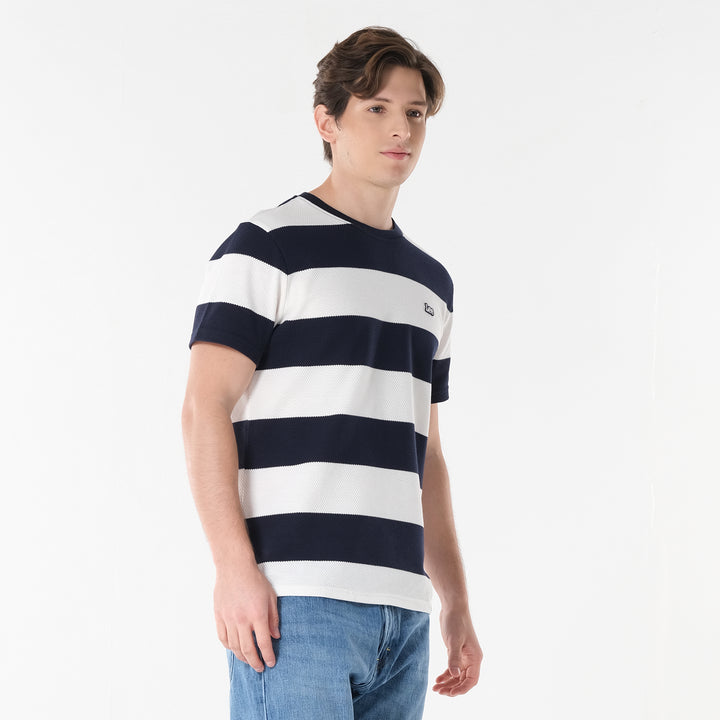 Lee Men's Roundneck Stripes; Popcorn Fabric Tee