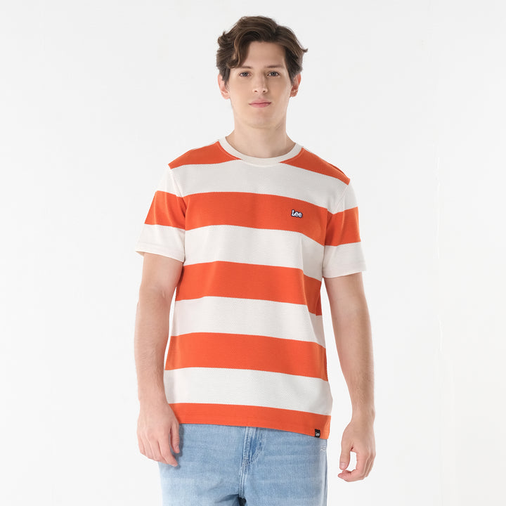 Lee Men's Roundneck Stripes; Popcorn Fabric Tee