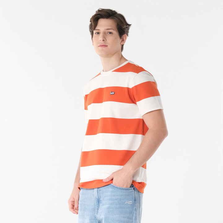Lee Men's Roundneck Stripes; Popcorn Fabric Tee