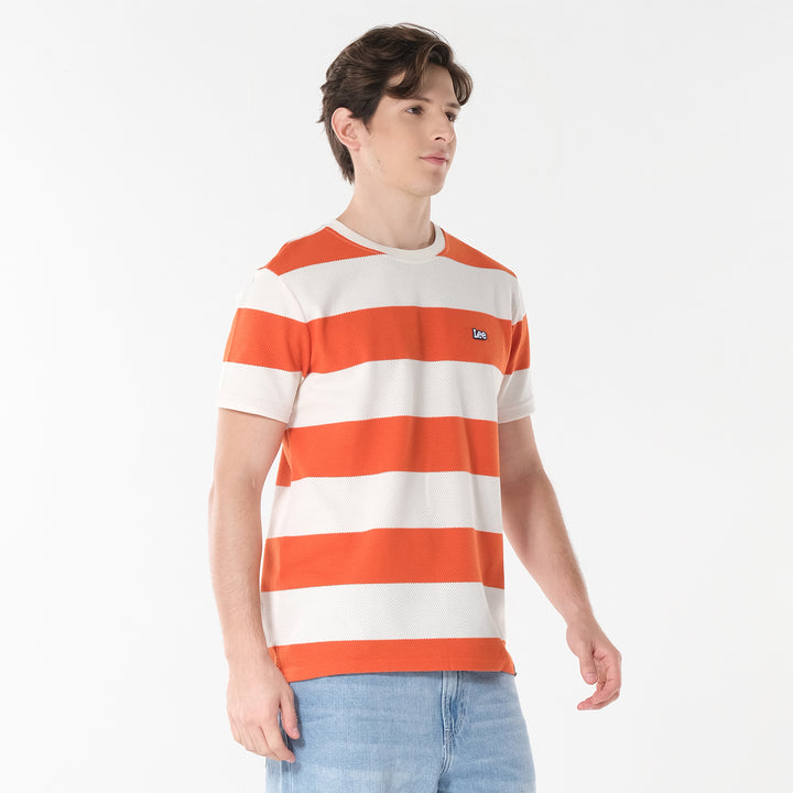 Lee Men's Roundneck Stripes; Popcorn Fabric Tee