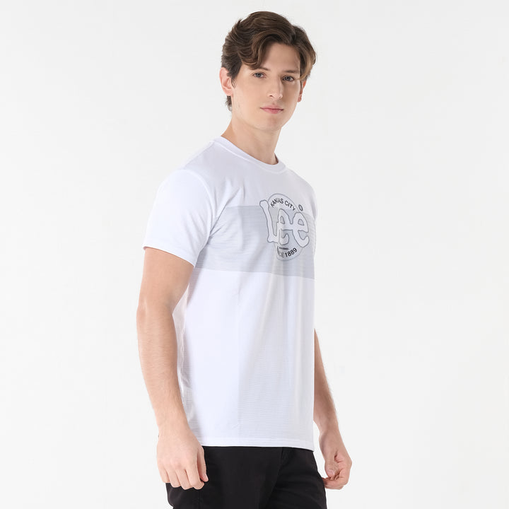 Lee Men's Missed Lycra Round Neck T-shirt With High Density Logo Print