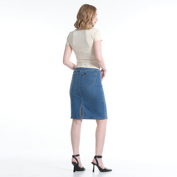 LEE LADIES HIGH WAIST PENCIL CUT DENIM SKIRT IN LT.WASH
