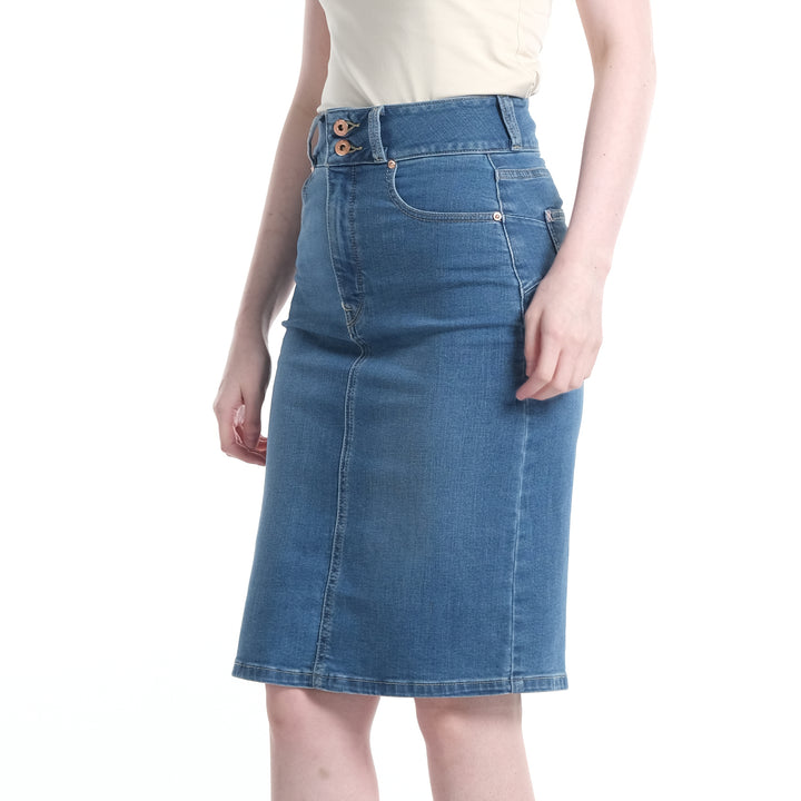 LEE LADIES HIGH WAIST PENCIL CUT DENIM SKIRT IN LT.WASH