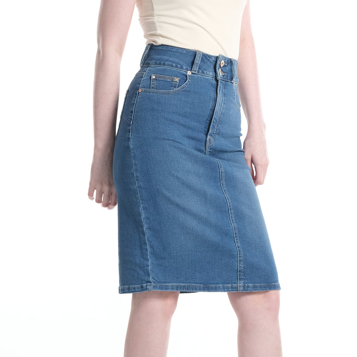 LEE LADIES HIGH WAIST PENCIL CUT DENIM SKIRT IN LT.WASH