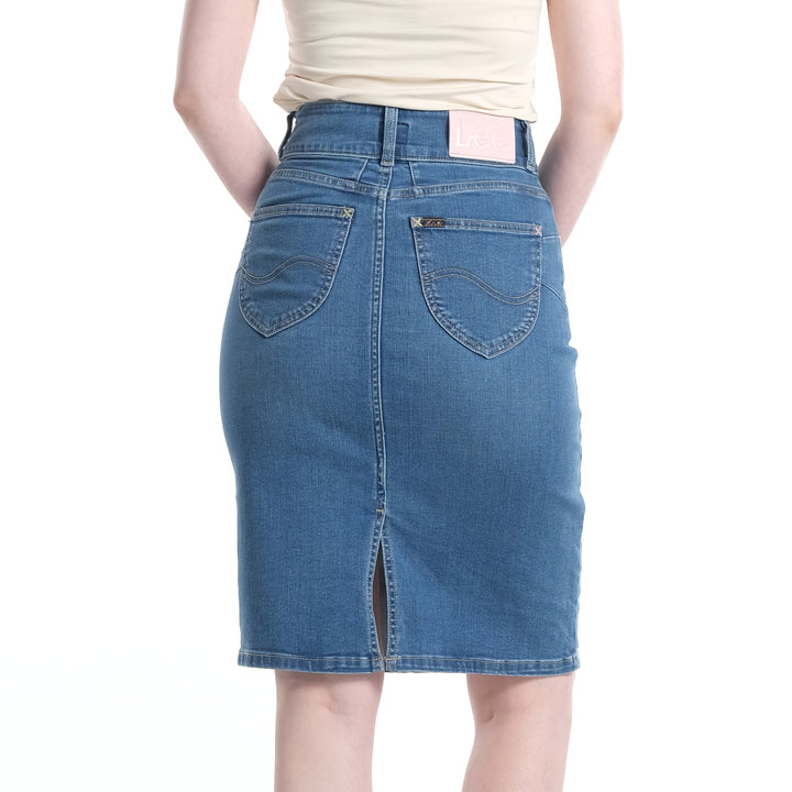 LEE LADIES HIGH WAIST PENCIL CUT DENIM SKIRT IN LT.WASH