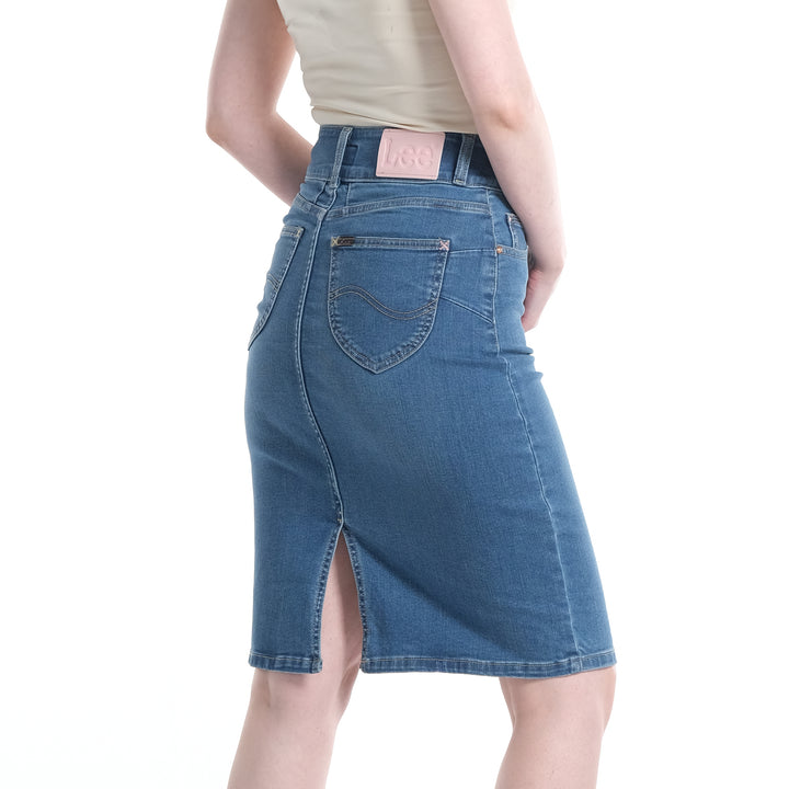 LEE LADIES HIGH WAIST PENCIL CUT DENIM SKIRT IN LT.WASH
