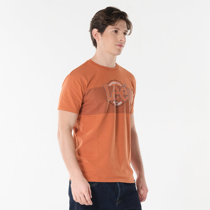 Lee Men's Missed Lycra Round Neck T-shirt With High Density Logo Print