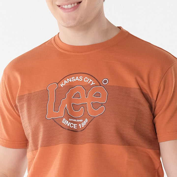 Lee Men's Missed Lycra Round Neck T-shirt With High Density Logo Print