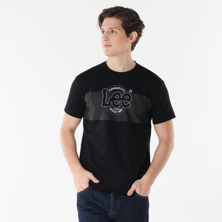 Lee Men's Missed Lycra Round Neck T-shirt With High Density Logo Print