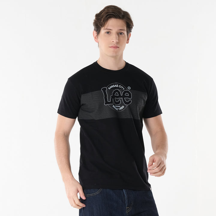 Lee Men's Missed Lycra Round Neck T-shirt With High Density Logo Print