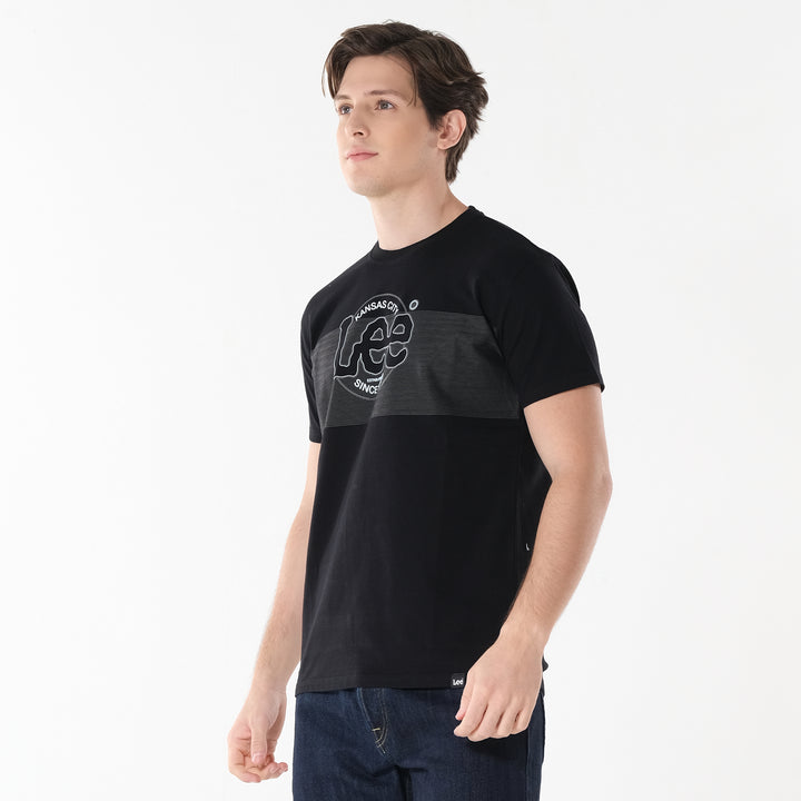 Lee Men's Missed Lycra Round Neck T-shirt With High Density Logo Print