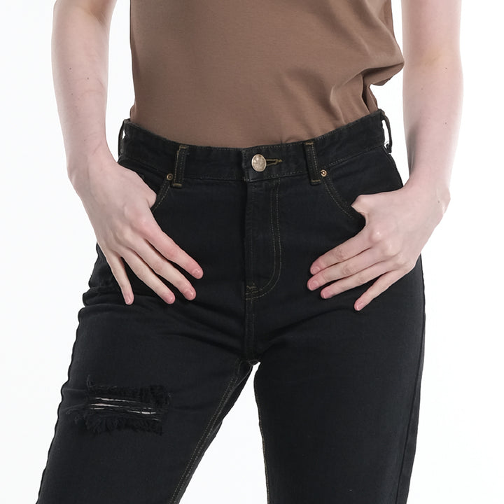 LEE WOMENS TATTERED SLOUCH MOM JEANS IN BLACK