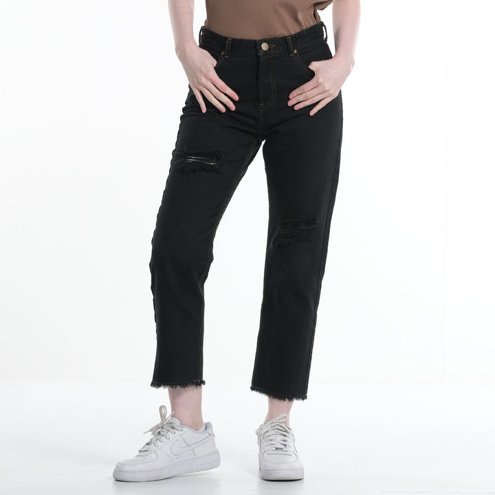 LEE WOMENS TATTERED SLOUCH MOM JEANS IN BLACK