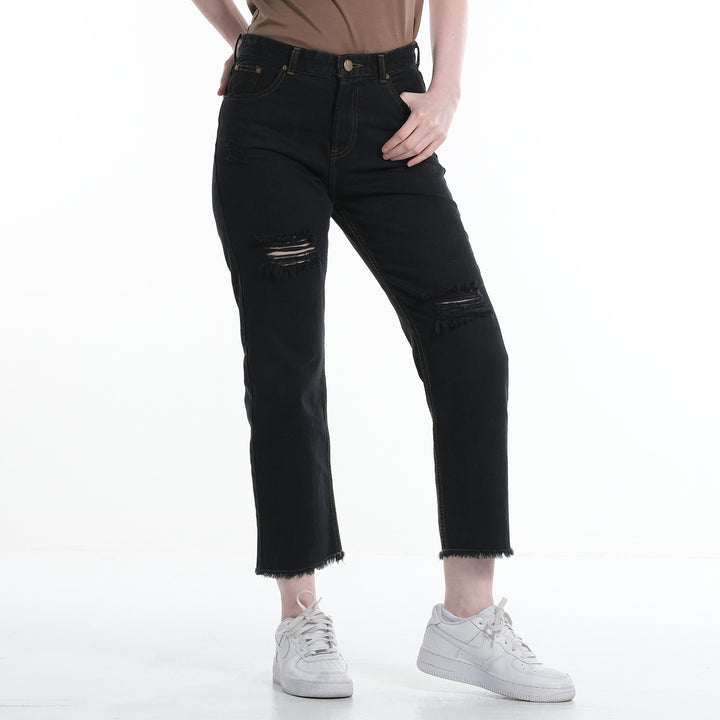 LEE WOMENS TATTERED SLOUCH MOM JEANS IN BLACK