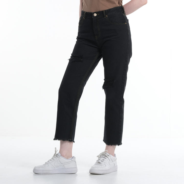 LEE WOMENS TATTERED SLOUCH MOM JEANS IN BLACK