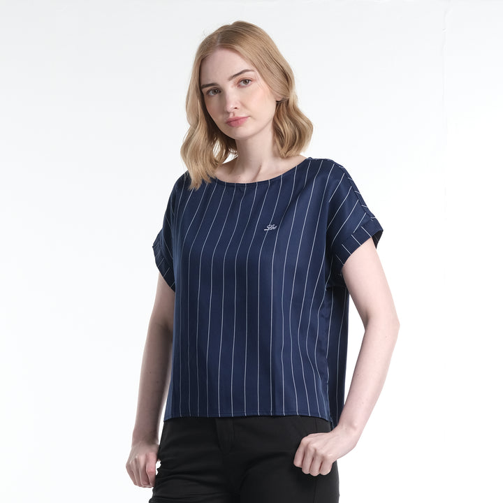 LEE LADIES MODIFIED TOPS IN NAVY BLUE STRIPES