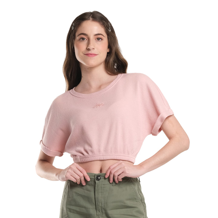 LEE WOMENS GARTERIZED CROP TOP