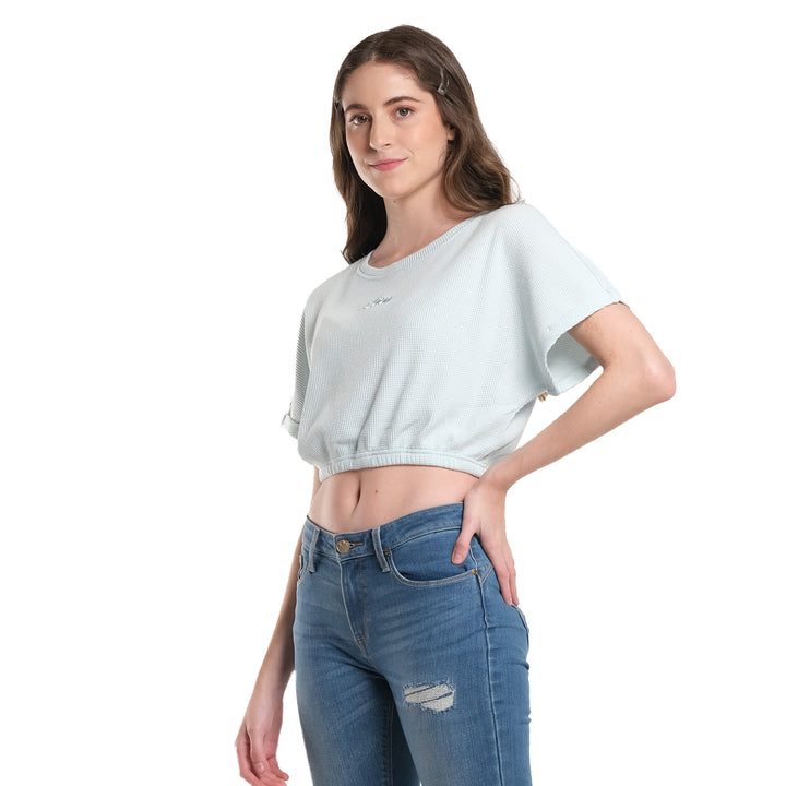 LEE WOMENS GARTERIZED CROP TOP