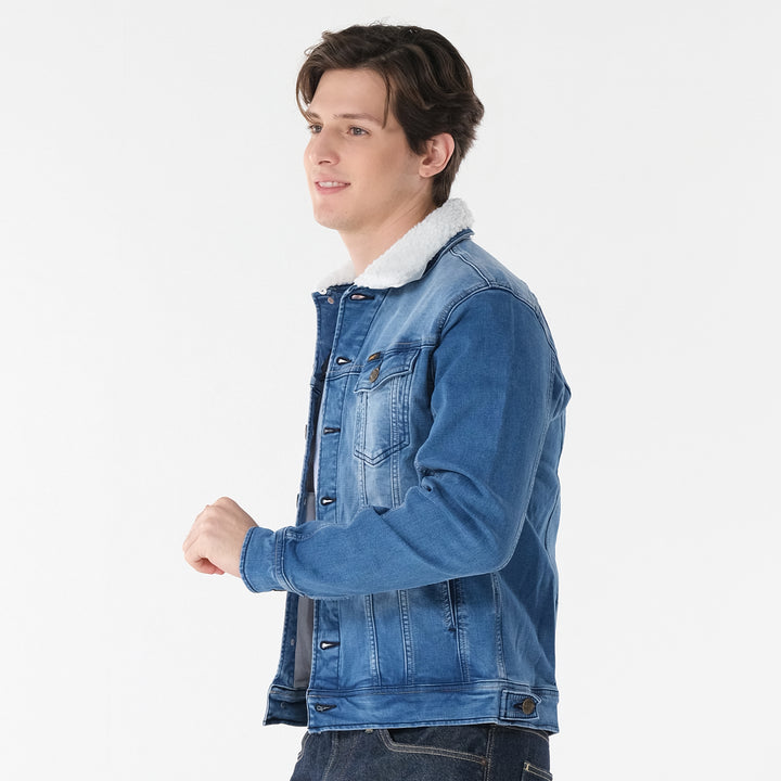 LEE MENS SHERPA DENIM JACKET IN MID BLUE