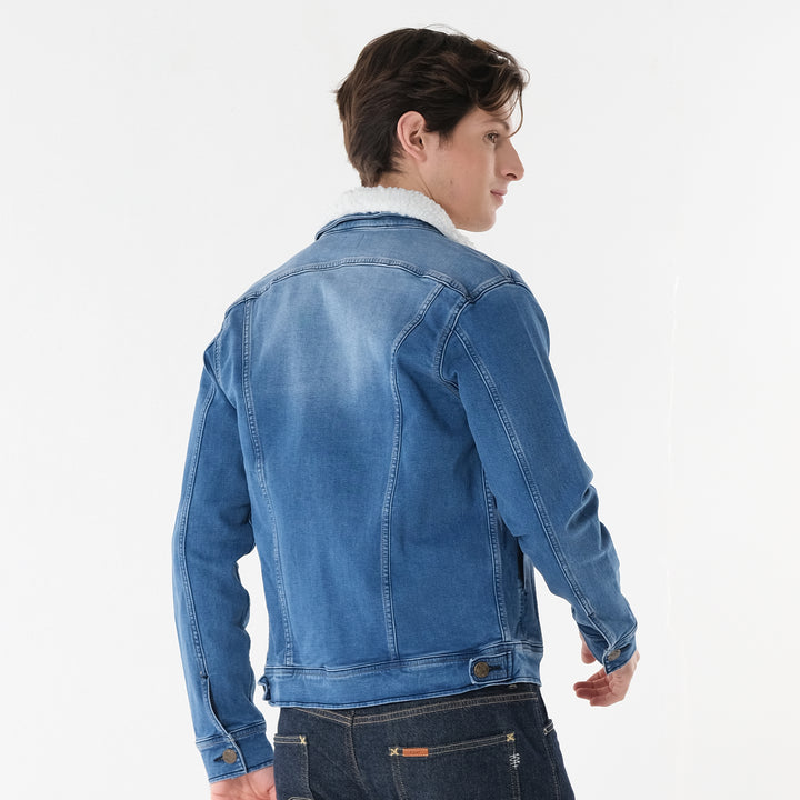 LEE MENS SHERPA DENIM JACKET IN MID BLUE