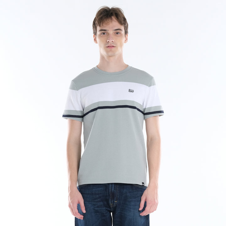 LEE MENS ROUND NECK; POPCORN STRIPES FABRIC