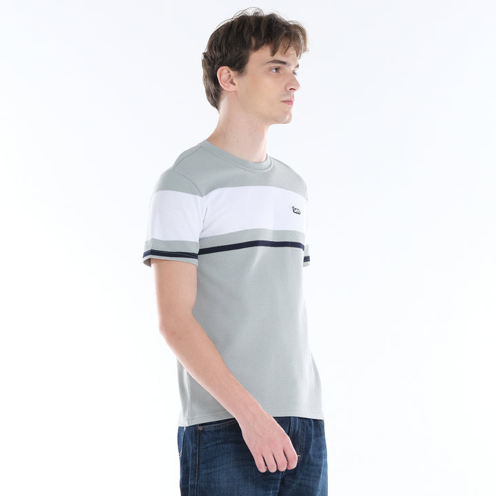 LEE MENS ROUND NECK; POPCORN STRIPES FABRIC