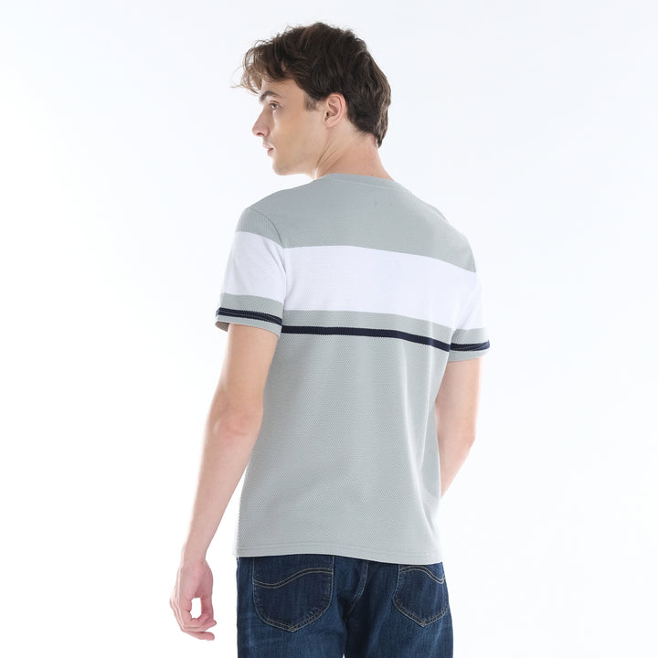 LEE MENS ROUND NECK; POPCORN STRIPES FABRIC