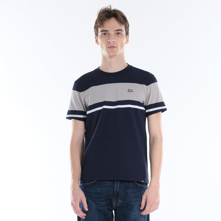 LEE MENS ROUND NECK; POPCORN STRIPES FABRIC