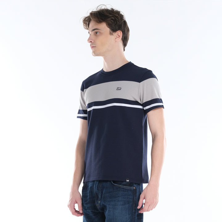 LEE MENS ROUND NECK; POPCORN STRIPES FABRIC