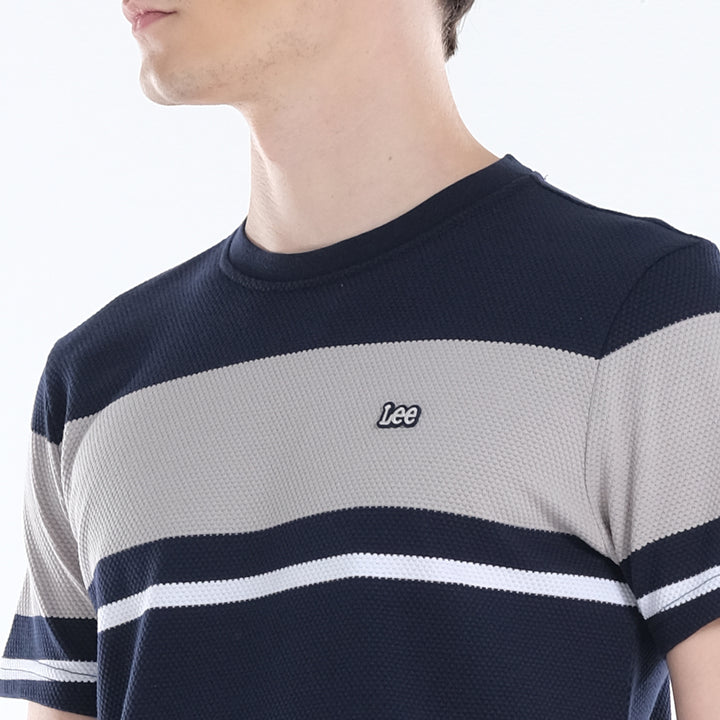 LEE MENS ROUND NECK; POPCORN STRIPES FABRIC