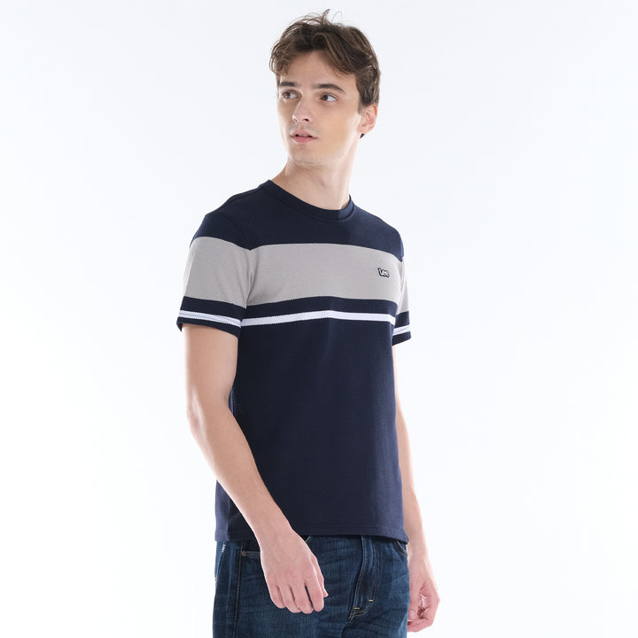 LEE MENS ROUND NECK; POPCORN STRIPES FABRIC