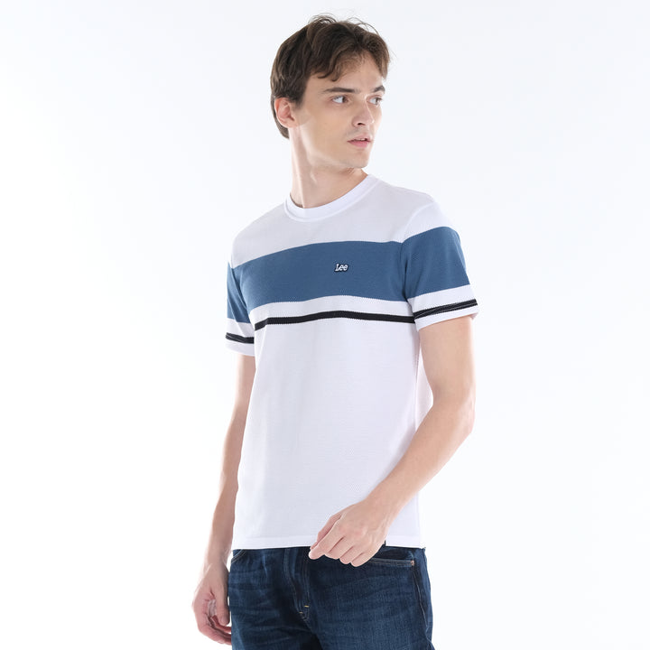 LEE MENS ROUND NECK; POPCORN STRIPES FABRIC