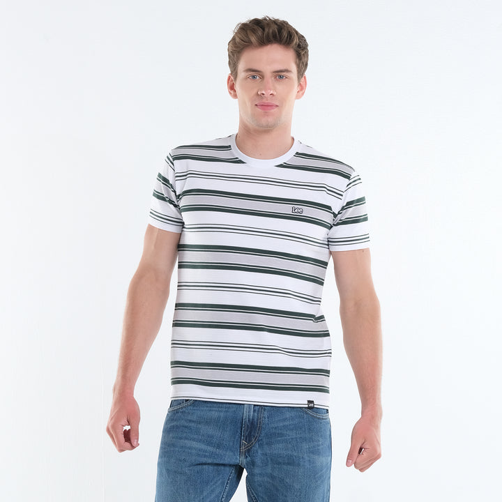 LEE MEN'S ROUNDNECK STRIPES; EMBRO PATCH LOGO TEE
