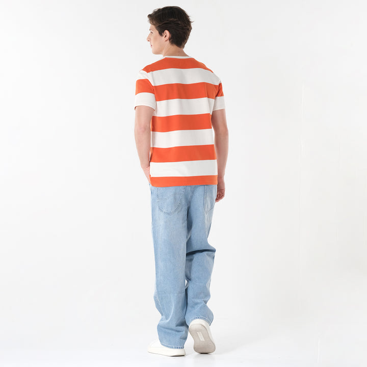 Lee Men's Roundneck Stripes; Popcorn Fabric Tee