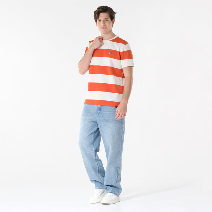 Lee Men's Roundneck Stripes; Popcorn Fabric Tee