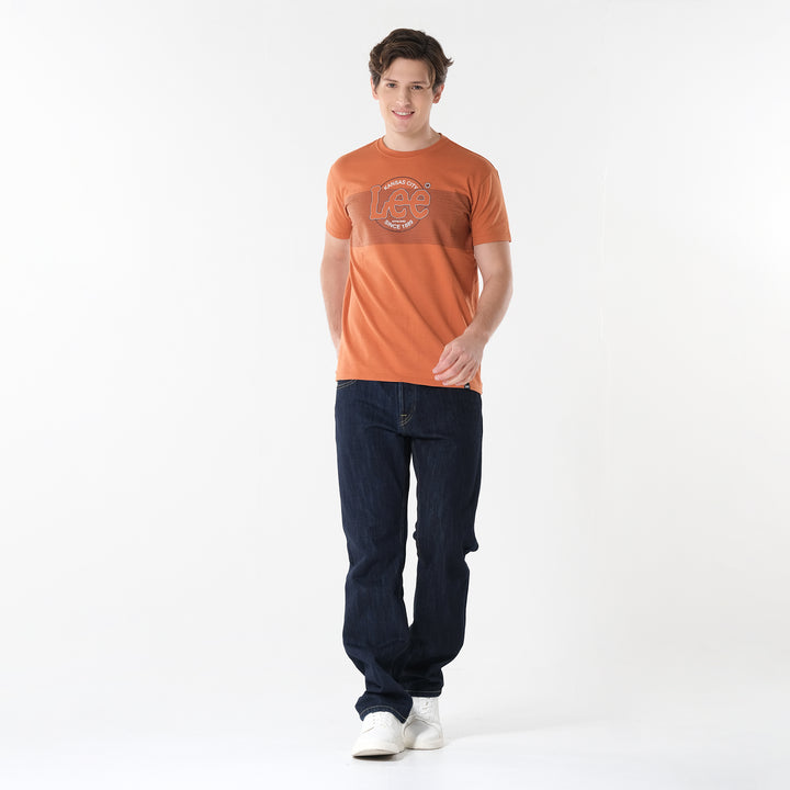 Lee Men's Missed Lycra Round Neck T-shirt With High Density Logo Print