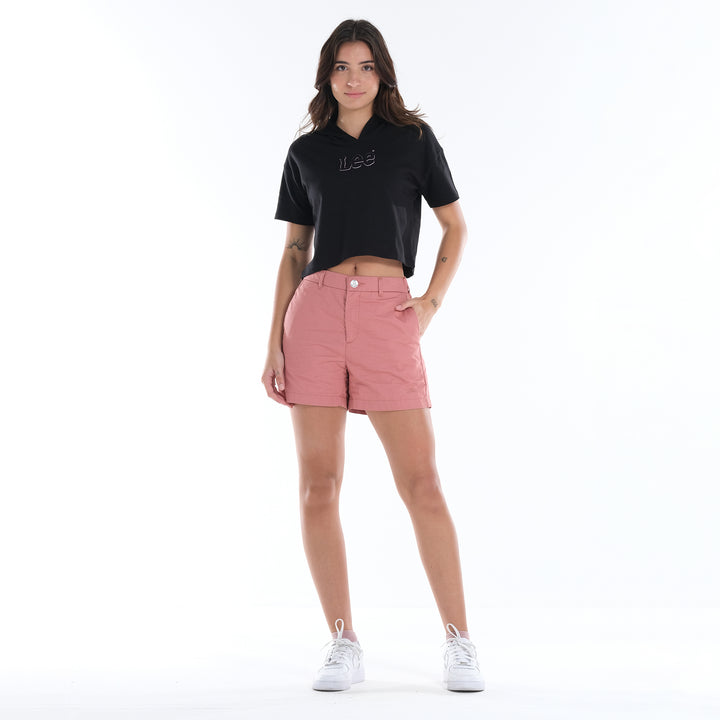 LEE LADIES HIGH WAIST SHORT WITH EMROIDERED SCRIPT LOGO