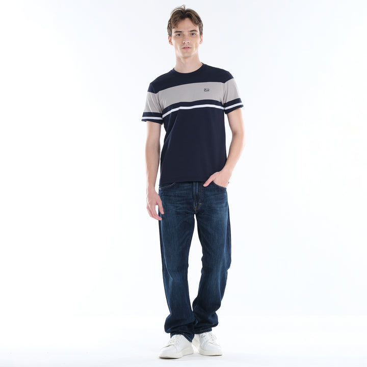 LEE MENS ROUND NECK; POPCORN STRIPES FABRIC