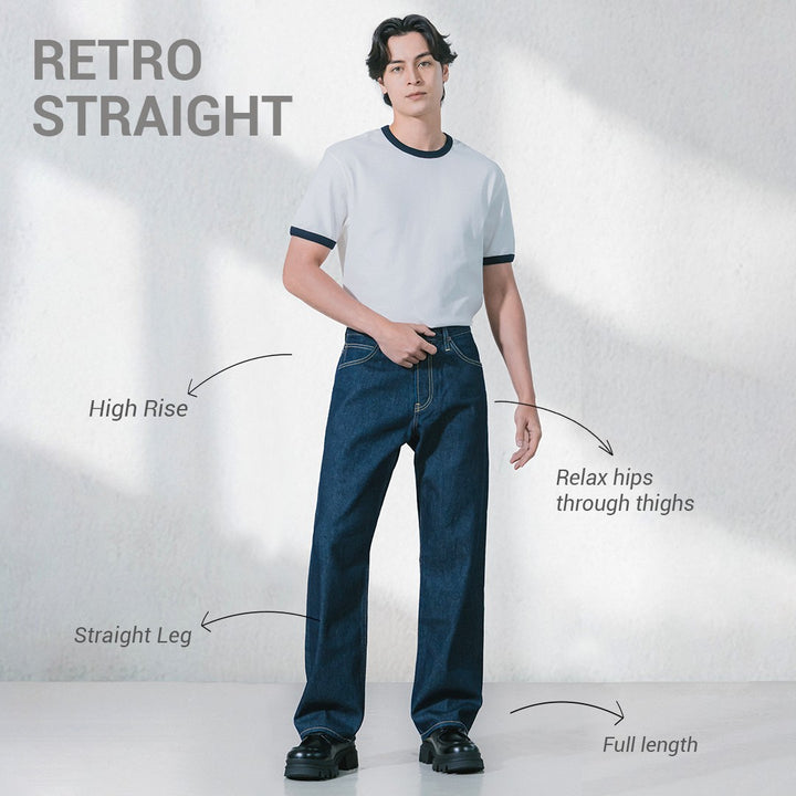 LEE MENS RETRO STRAIGHT DENIM JEANS IN MARINE BLUE