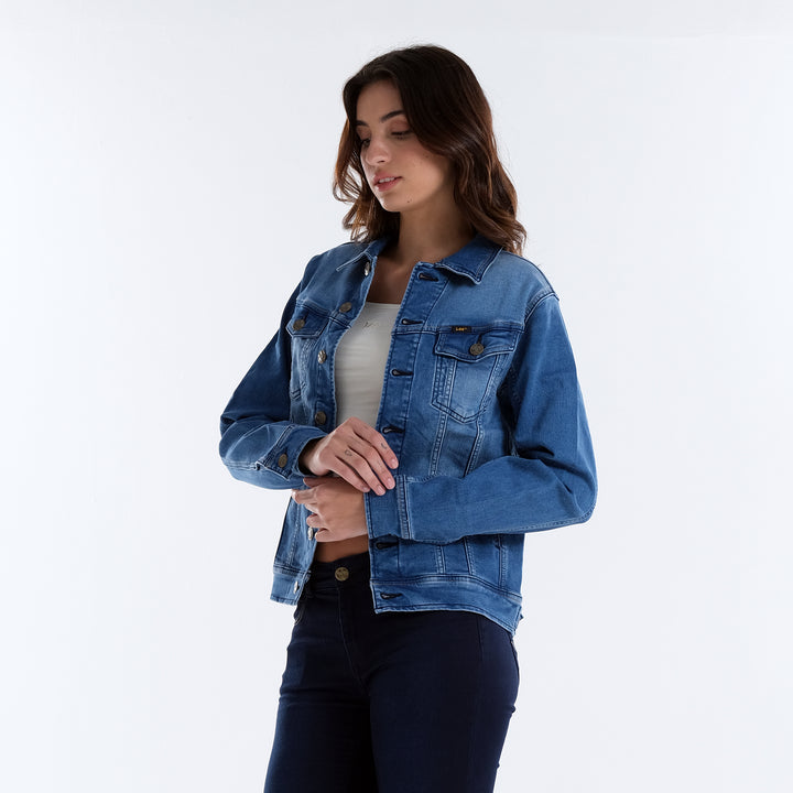 WOMENS DENIM JACKET IN  MID BLUE