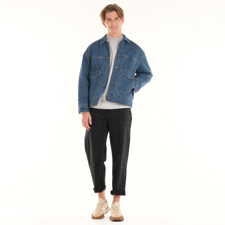 MENS' DENIM PADDED JACKET IN MID SHADE