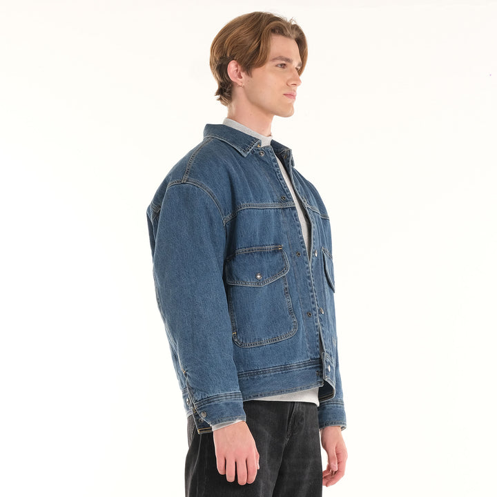 MENS' DENIM PADDED JACKET IN MID SHADE