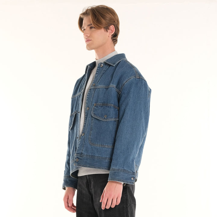 MENS' DENIM PADDED JACKET IN MID SHADE
