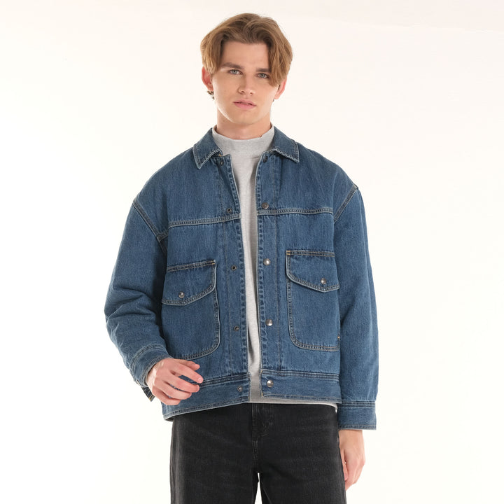 MENS' DENIM PADDED JACKET IN MID SHADE