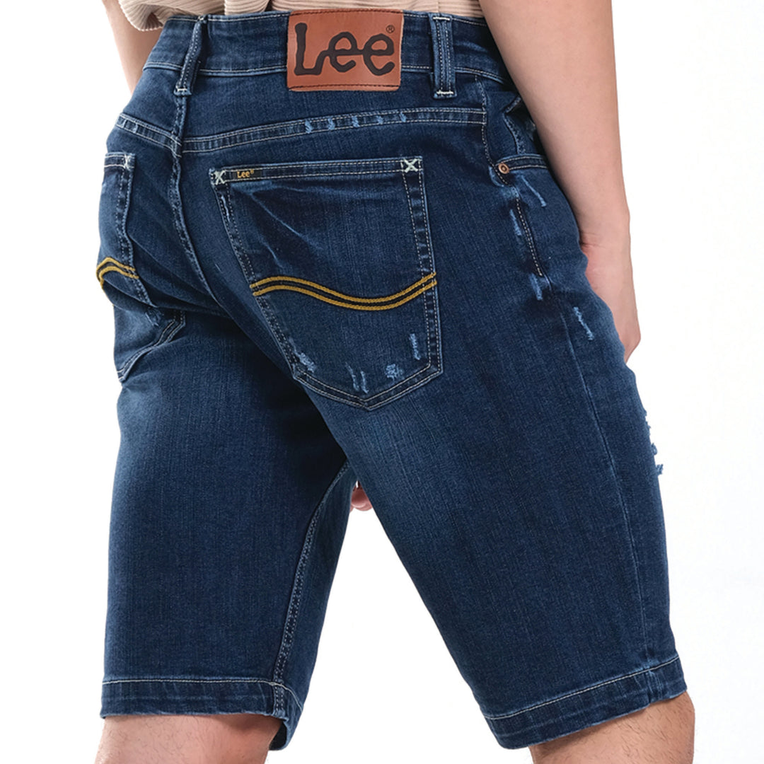 MENS DENIM SHORTS IN BLUE NOTES WITH DISTRESS