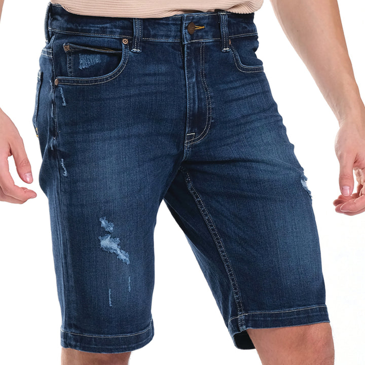 MENS DENIM SHORTS IN BLUE NOTES WITH DISTRESS