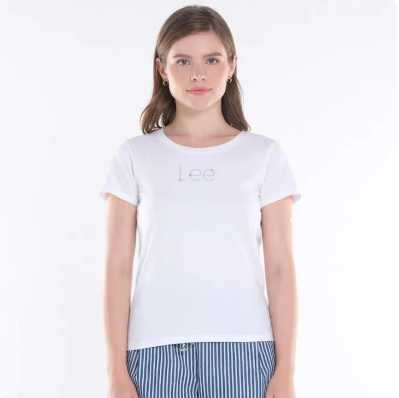 LEE LADIES ROUND NECK TEE WITH RHINESTONE-DESIGNED LOGO